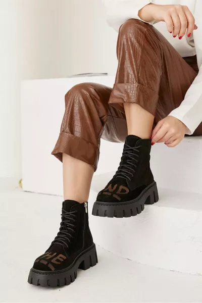 The-end Black Genuine Suede Fur Inside Women's Boots