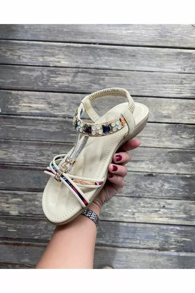 -1 Beige Vrouwen Steen Kleurrijke Orthopedische Comfort Stijlvolle Slanke Enkele Band Casual Zomer Sandalen Schoenen