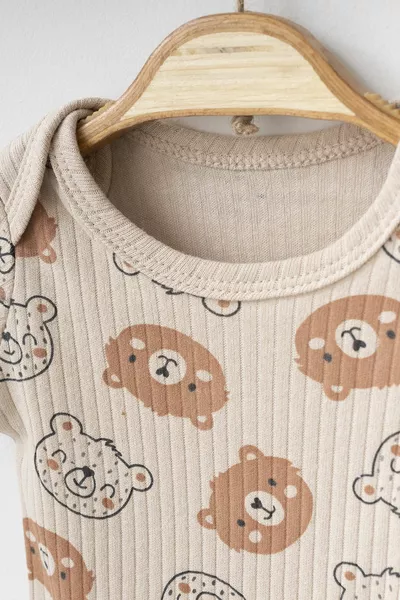 Unisexe Marron Mignon Ours en Peluche Imprimé % Coton Bébé Manches Longues Snap Badi Nouveau-né/3 ans