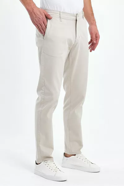 رجالي بيج جبردين قطن كتان سليم صالح جيب جانبي بنطلون تشينو قابل للتمدد