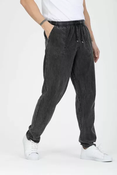 أنثراسايت جيوب ملونة مرونة الخصر رقيقة الصيف الكتان الخام القماش الفضفاض السراويل