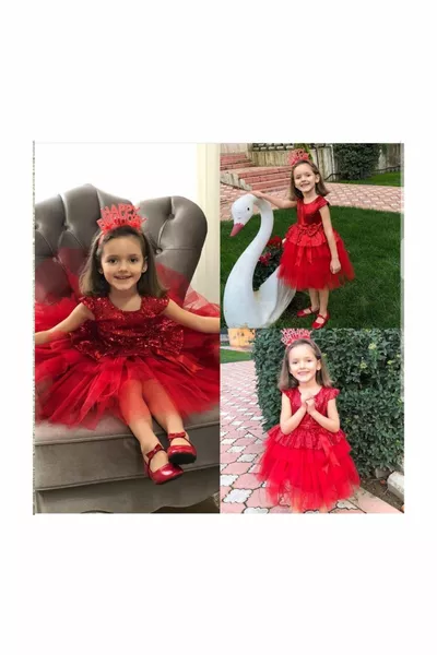 عيد ميلاد أحمر للفتيات ، فستان سهرة تول