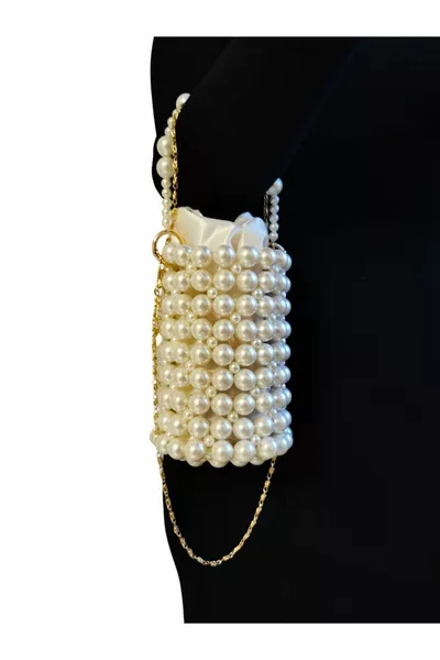 حقيبة اللؤلؤ الاسطواني - حقيبة اللؤلؤ حقيبة اللؤلؤ حقيبة خرزة اللؤلؤ - حقيبة فستان السهرة - حقيبة دعوة