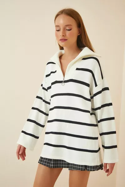 Pull oversize en maille oversize rayé écru femme 