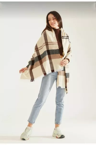 للجنسين بيج كريم مخطط ناعم وشاح شال