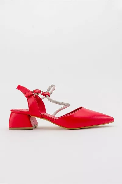 Sandalen met hak en stenen rode huid voor dames