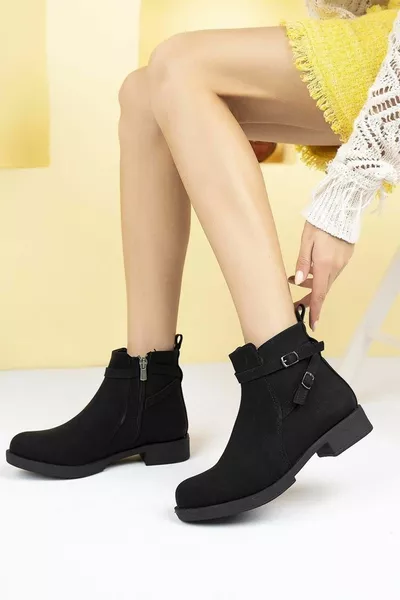 Ayakdaş  Дамски ботуши с плосък подметка ЧЕРЕН