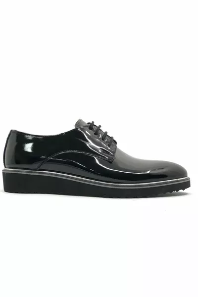 Tambull  Kunstleder mit dicker Sohle Herren Classic Schuhe SCHWARZ-LACKLEDER