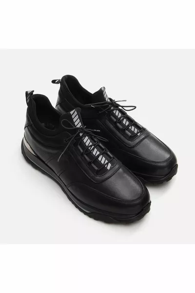 جلد طبيعي أسود أحذية رياضية رجالية