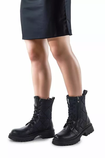 Feles Zipper Semelle en caoutchouc détaillée Bottes postales pour femmes NOIR