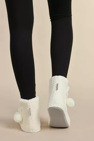 Ylmz Bottes Femme Ecru Winter Pantuf Domicile À Motifs Velsoft Zigzag À Motifs