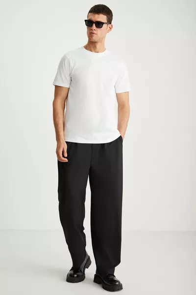 Michel Herren Slim Fit Slim Cut % Bio-Baumwolle Gleitnaht Basic Gestricktes T-Shirt in Weiß