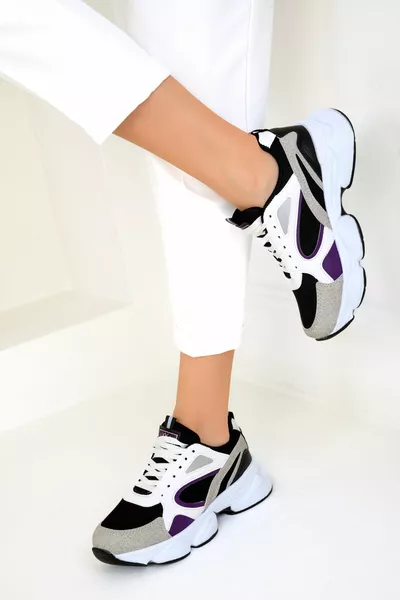 Baskets Femme Gris-Noir-Violet 