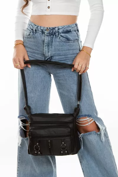 المرأة الأسود للماء 6 مقصورة حقيبة الكتف متعدد مقصورة يوميا