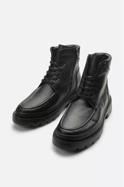 Bottes noires % cuir à lacets à semelle extensible pour hommes 