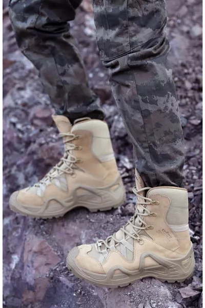 nbj Мужские бежевые кожаные ботинки на шнуровке Военные ботинки