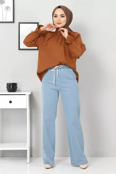 Jeans larges taille élastiquée  bleu clair