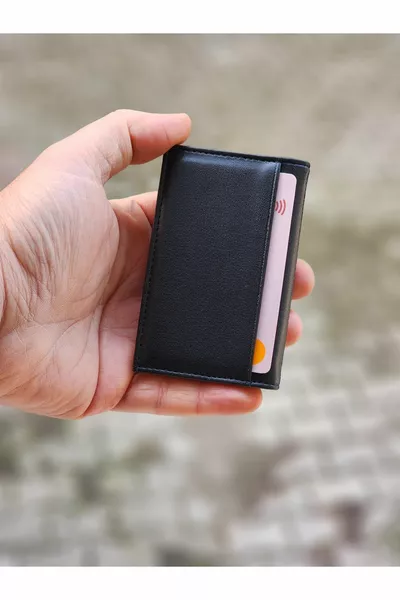 Супер тонкий унисекс кожаный держатель для кредитных карт черный