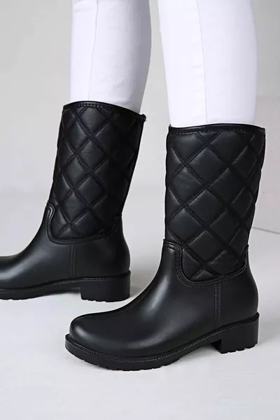 أحذية مطر مبطنة نسائية أسود