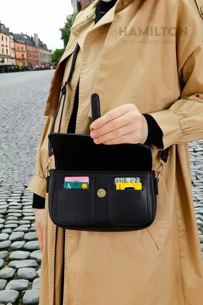 حامل بطاقة المرأة الأصلي أسود الصليب قابل للتعديل حزام اصطف جلد الرغيف الفرنسي حقيبة كتف عارضة