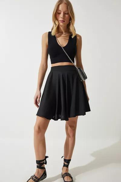 المرأة السوداء مطوي واسعة تنورة صغيرة محبوك 