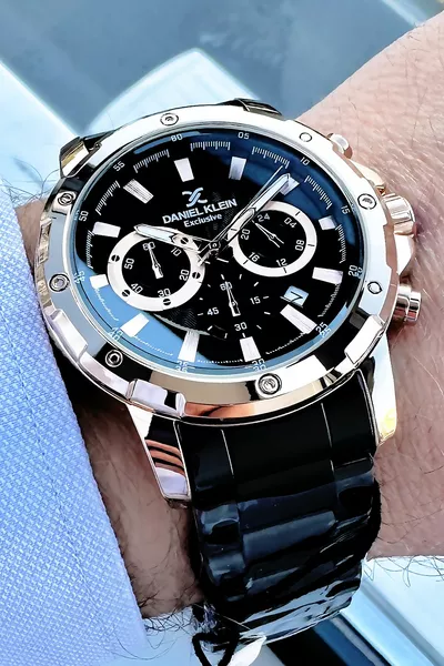 ساعة يد رجالية حصرية 3 ATM مقاومة للماء أسود اللون الصلب الفرقة هدية سوار 