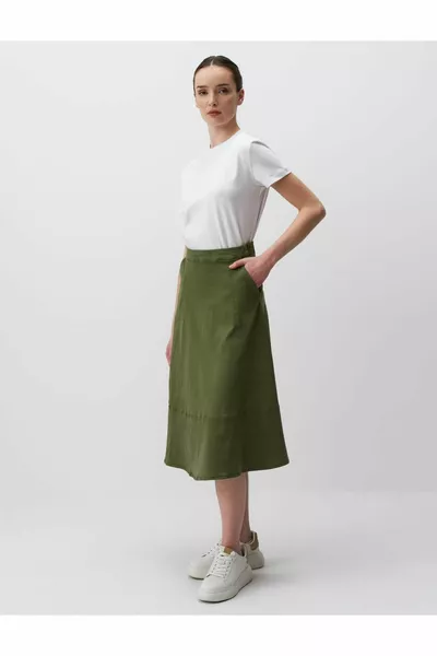 Юбка миди с обычной талией и карманами цвета хаки