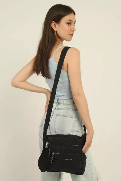 Mx Modex المرأة السوداء متعددة مقصورة الكتف والصليب رسول حقيبة تجعد النسيج