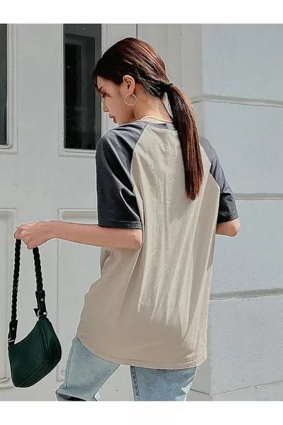 مهنة مجزأة واحدة جيرسي تي شيرت - بيج مدخن مطبوع كبير الحجم طاقم الرقبة قصيرة الأكمام تي شيرت