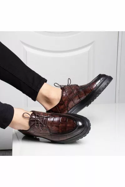 حذاء كلاسيكي جلد بني للرجال