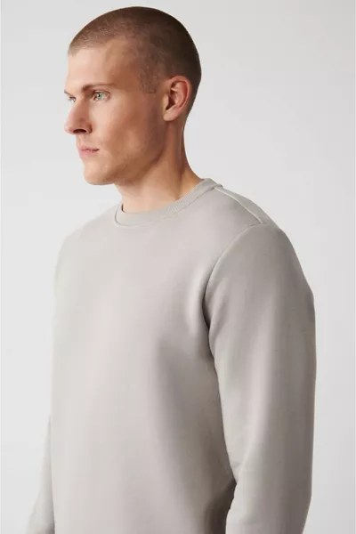 Sweat-shirt en coton 3 fils rehaussé à col rond Stone pour homme 