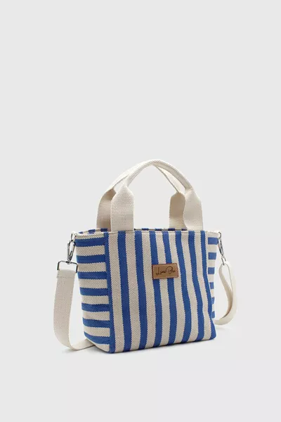 Gestreifte Mini-Einkaufstasche aus Leinen für Damen