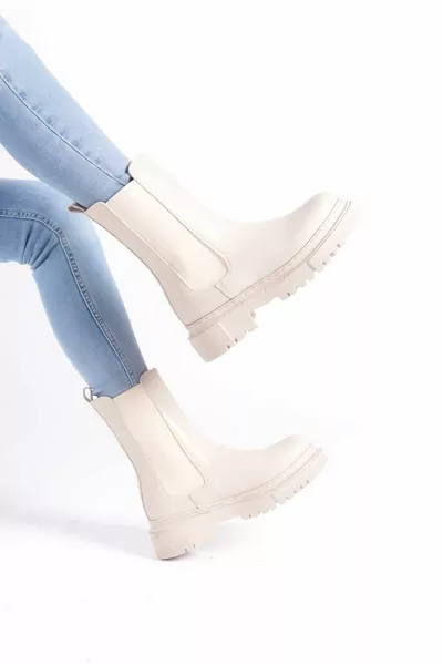 طويل البيج المرأة طويلة مطاط سميكة وحيد ماء الأحذية البريدية 