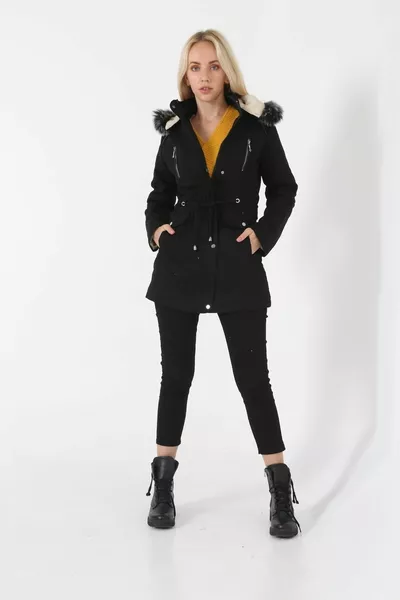 Femme Capuche en laine Fourrure Fourrure Vars Manteau et manteau en lin
