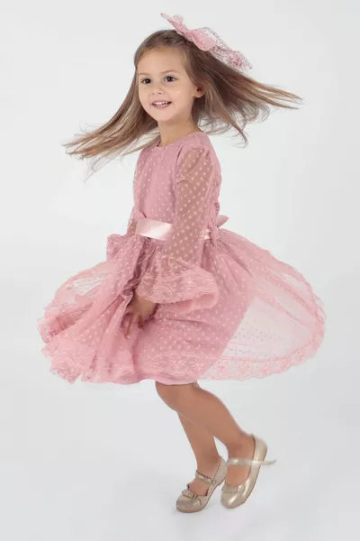 Kinderen Meisjes Gesp En Tule Kant Trend Avondjurk 