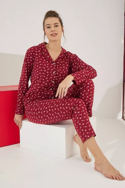 طقم بيجاما قطن بأزرار لأسفل