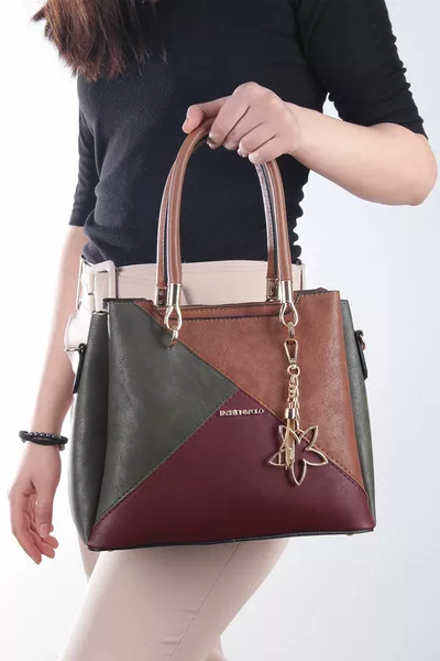  Damen Sleeve Bag Multi-Compartment Hand- und Schultergurttasche Grün-bordeaux