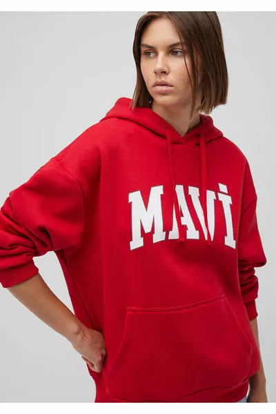 Rotes Sweatshirt mit Kapuze mit Logodruck 