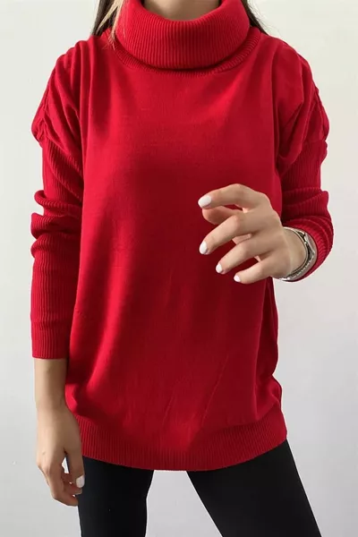 Дамски плетен пуловер с яка с яка 