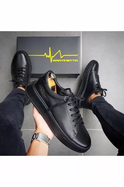 Echtes Leder Eva Sohle Schwarz Casual Herrenschuhe