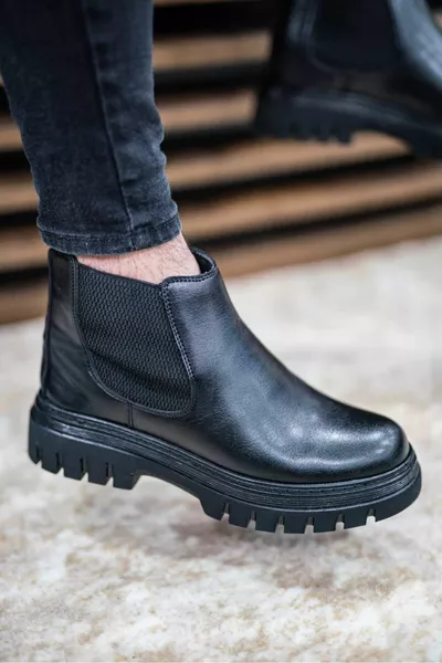 Stivali ortopedici comodi casual in pelle Chelsea nera da uomo 