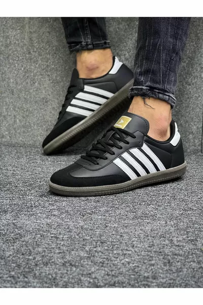 سنيكرز رجالي أسود أبيض مسطح نعل كاجوال 