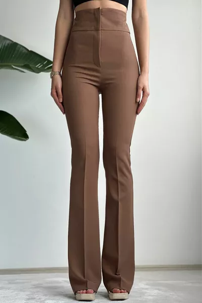 الخصر عالية جدا الإسبانية الساق البني جمع السراويل النسيج