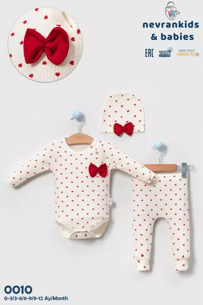 Lot de 3 motif coeur nouveau-né bébé fille ensemble