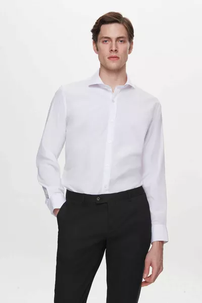 Slim Fit Witte Italiaanse Kraag Slanke Snit Klassieke Stropdas Houder Lange mouw Gemakkelijk Strijkbaar Ademend