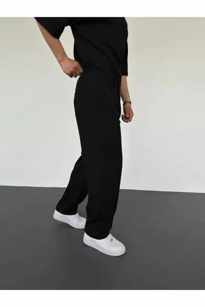 الرجال الأسود مطوي فضفاض النسيج السراويل