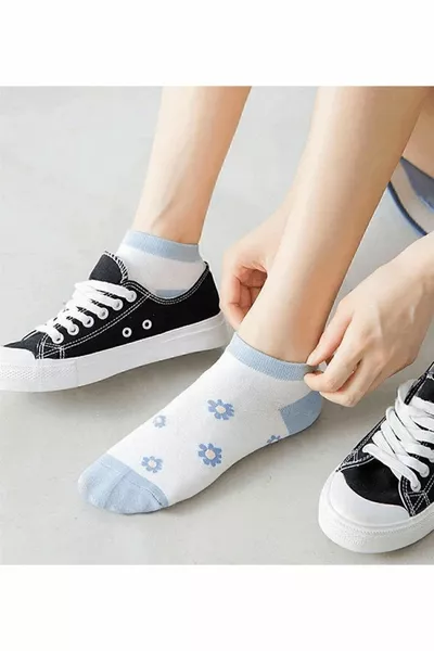 Сини дамски ботуши с шарки на маргаритка Комплект чорапи от 5 чифта