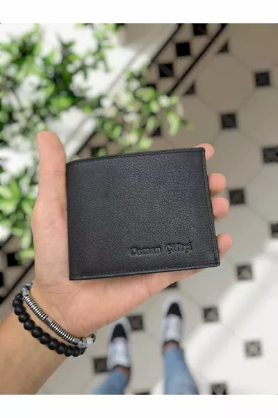 Visso  ساندرا جلد طبيعي أسود اللون محفظة كلاسيكية للرجال مع مقصورة هوية مزدوجة