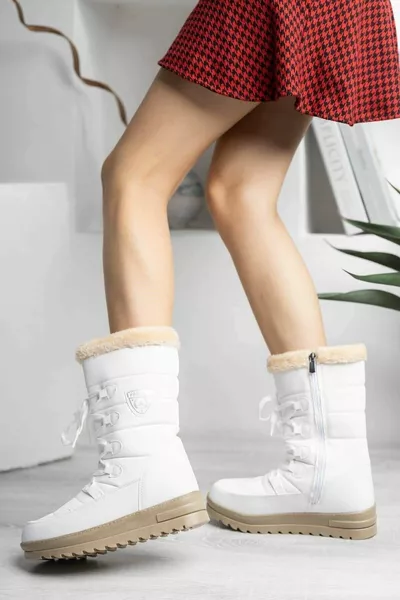 Women's White Thermal Fur Winter Snowboat Shoes 
