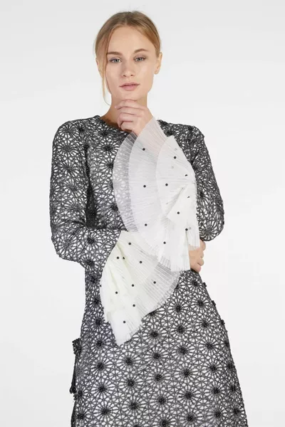 الفضة - 2-قطعة كم تول الدانتيل اللباس السراويل مساء اللباس مجموعة